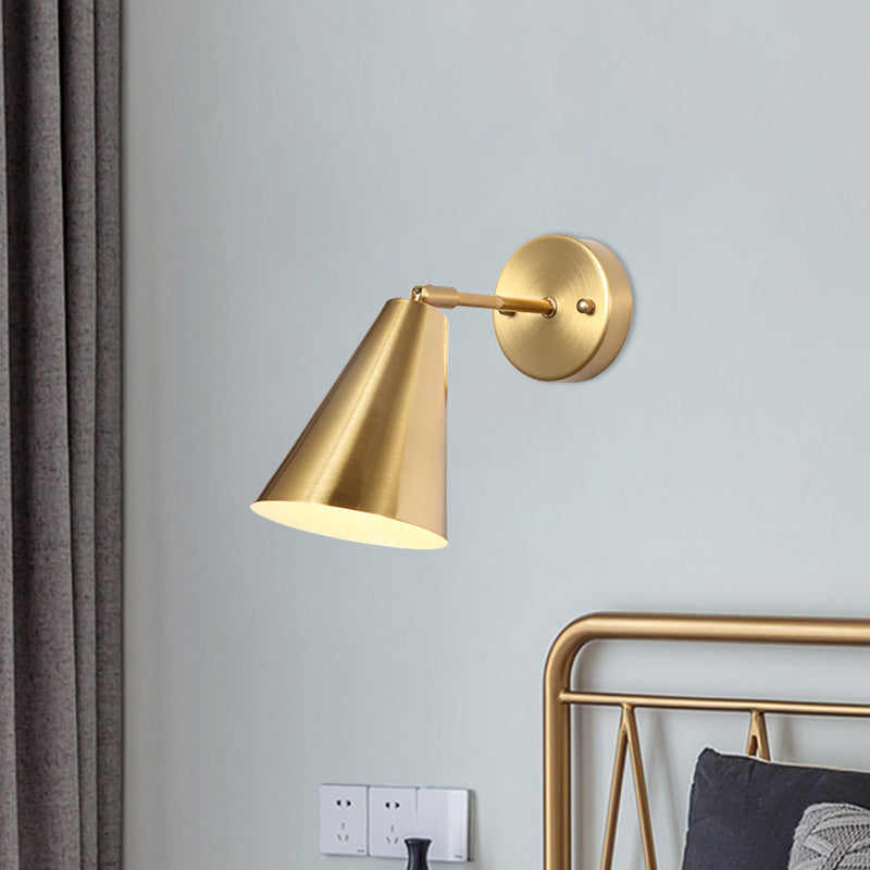 Metal Gold Wall Sconce Lighting Cone 1 Bulb Colonialism Rotatable Wall Mounted Lamp for Bedroom