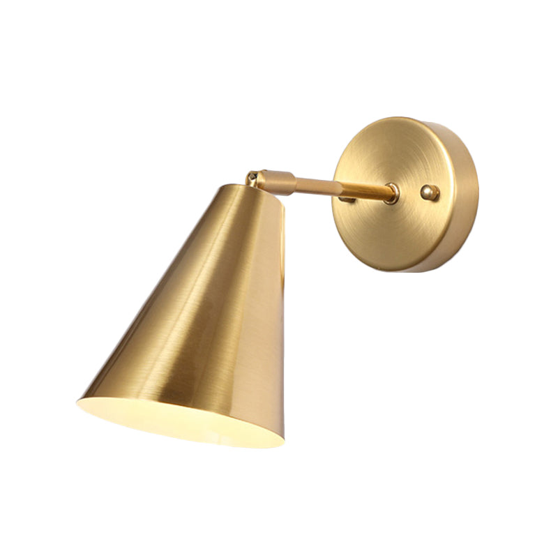 Metal Gold Wall Sconce Lighting Cone 1 Bulb Colonialism Rotatable Wall Mounted Lamp for Bedroom