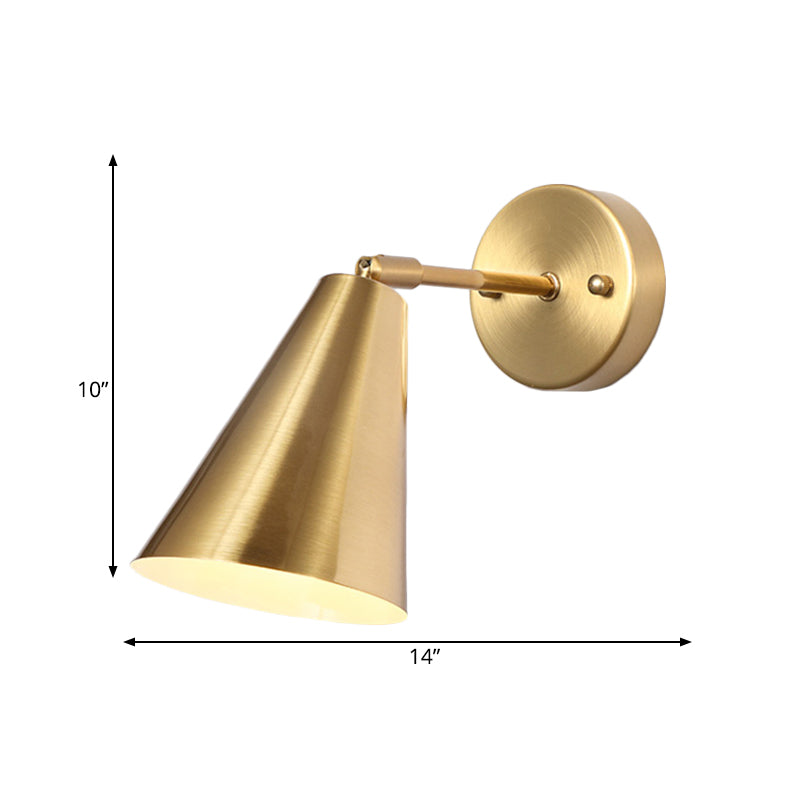 Metal Gold Wall Sconce Lighting Cone 1 Bulb Colonialism Rotatable Wall Mounted Lamp for Bedroom