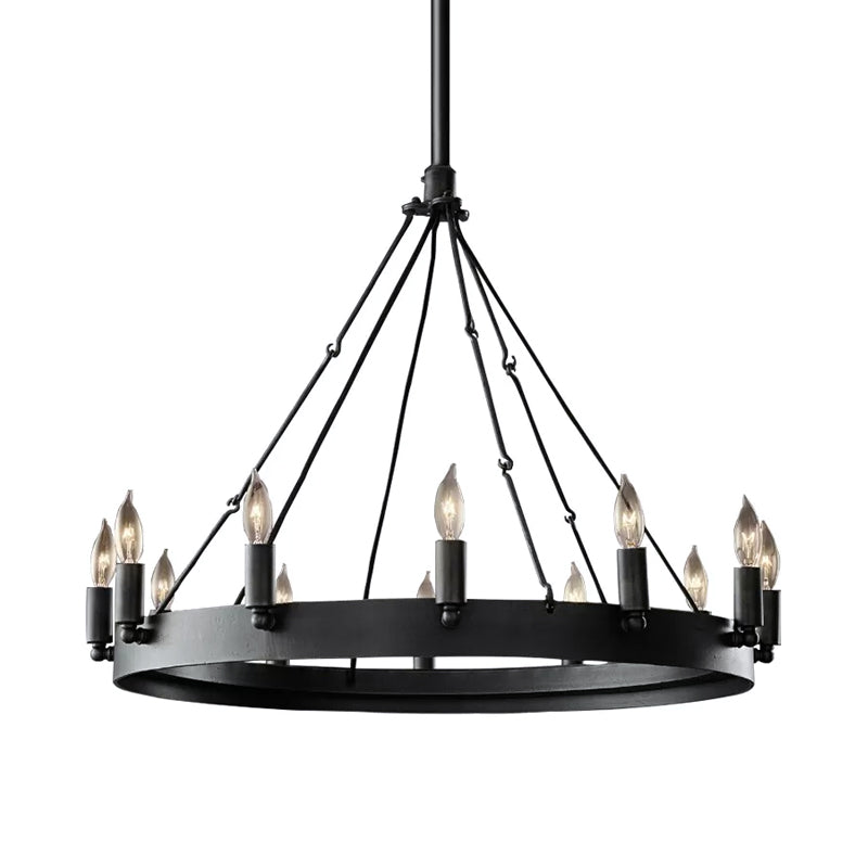 12/18-Licht-runde hängende Kronleuchter traditionelles schwarzes Metallanhänger Licht mit Kerzendesign