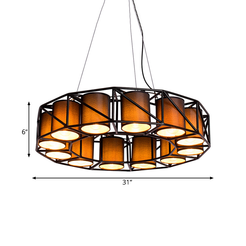 Zwarte cilinder kroonluchter lamp vintage stof 12 lampen restaurant plafondlicht met ronde kooi