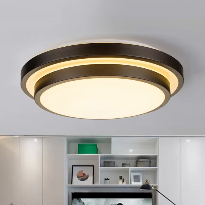 Vintage Dual-Layered Ceiling Flush LED Iron Flush Mount Light Fixture in Black for Living Room, 11"/16"/19.5" W