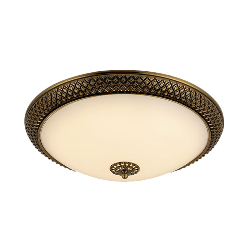 Brass Domed Ceiling Lamp Traditional White Glass 12"/16"/19.5" W LED Bedroom Flush Mount Lighting Fixture