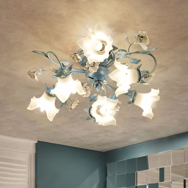 Verre d'opale florale Semi Flush Korean Garden 6/8 HEAD SOIR LEVIL LECLUATION PLADIER PLACE en bleu