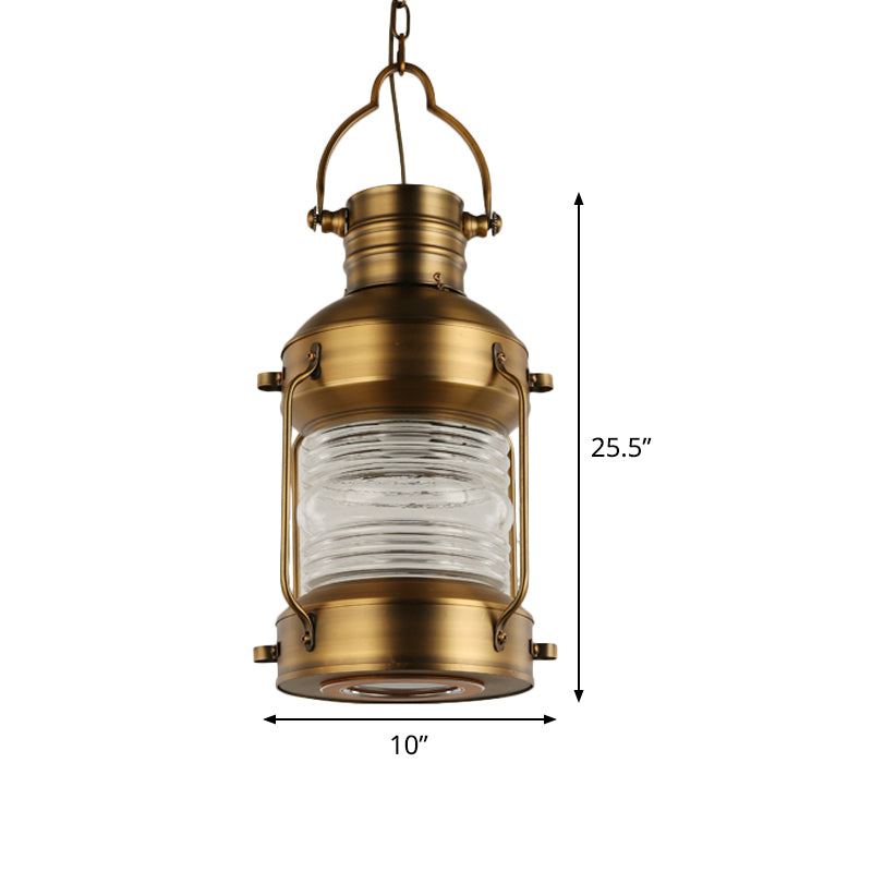 Lantern Cafe Hanging Light Kit Industrial Iron 1 Bulb Gold Suspension Pendant with Clear Glass Shade