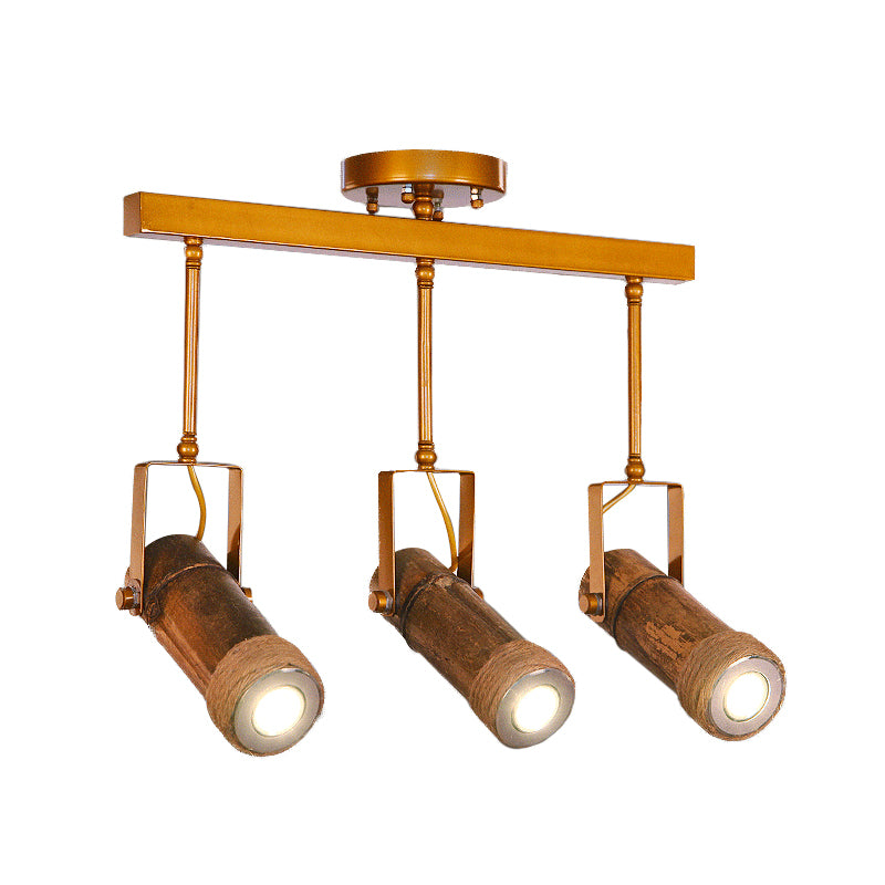 3/6 Bulbs Bamboo Tube Island Pendant Factory Brown Iron Suspension Lighting with Natural Hemp Rope