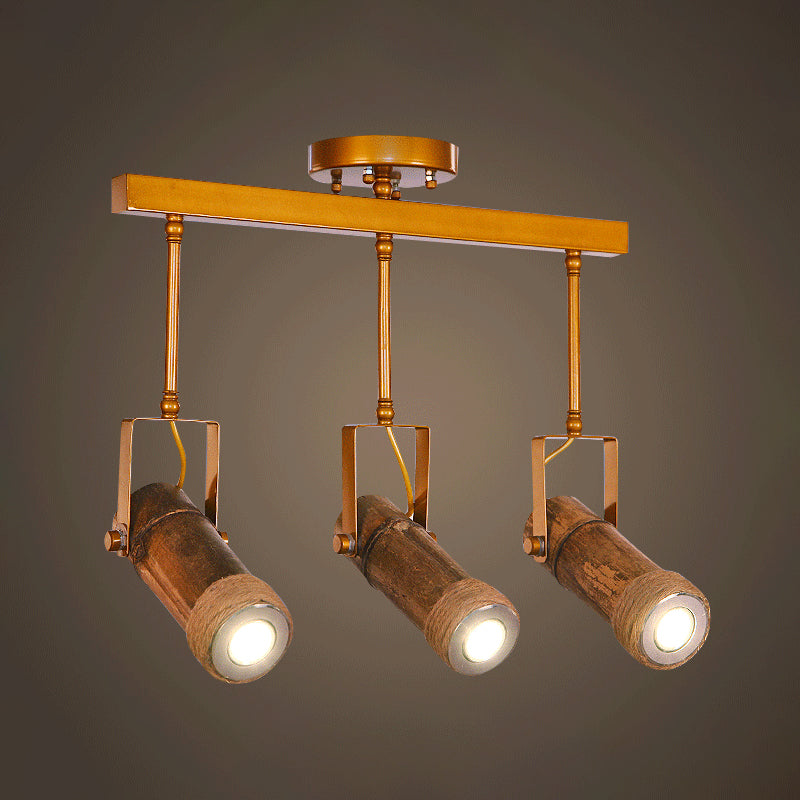 3/6 Bulbs Bamboo Tube Island Pendant Factory Brown Iron Suspension Lighting with Natural Hemp Rope