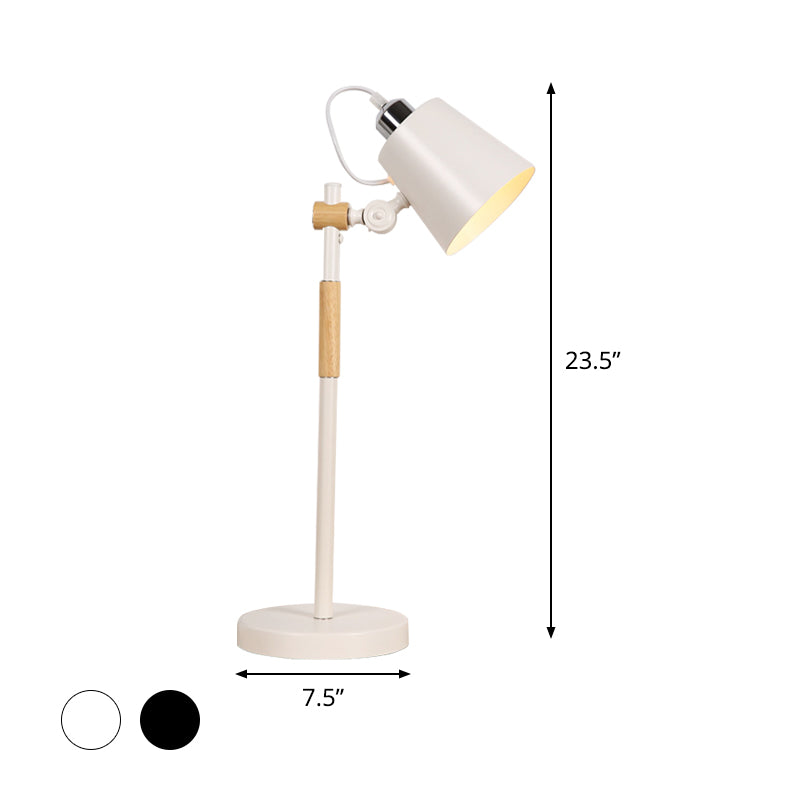 Illuminazione notturna con secchio in metallo Lampada da tavolo industriale da soggiorno a 1 lampadina con braccio in legno in bianco/nero