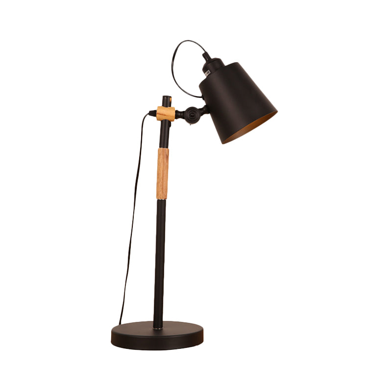 Illuminazione notturna con secchio in metallo Lampada da tavolo industriale da soggiorno a 1 lampadina con braccio in legno in bianco/nero