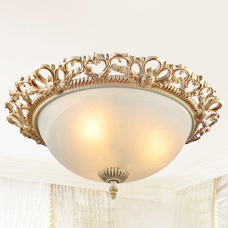 13"/15" Wide Brass 2 Bulbs Flushmount Lighting Country Style Cream Glass Bowl Shade Flush Mount Lamp for Bedroom
