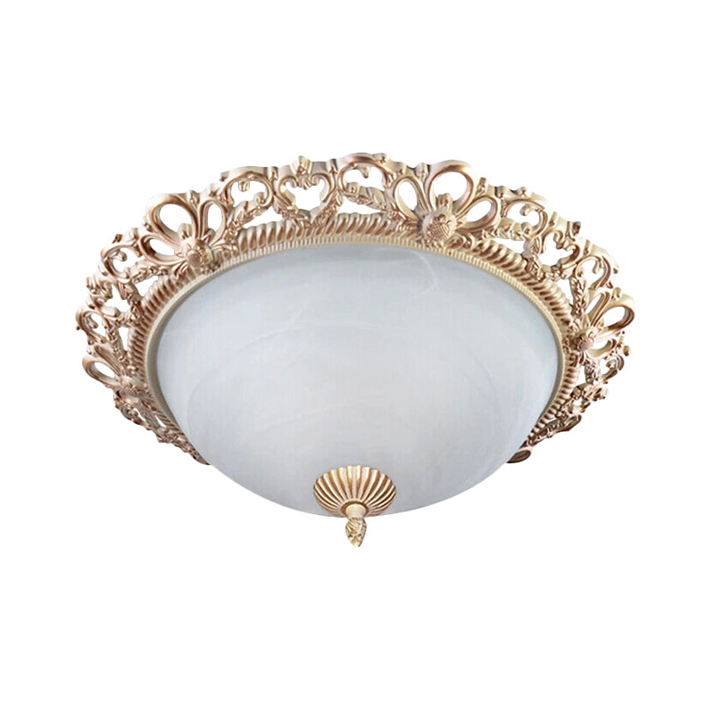 13"/15" Wide Brass 2 Bulbs Flushmount Lighting Country Style Cream Glass Bowl Shade Flush Mount Lamp for Bedroom