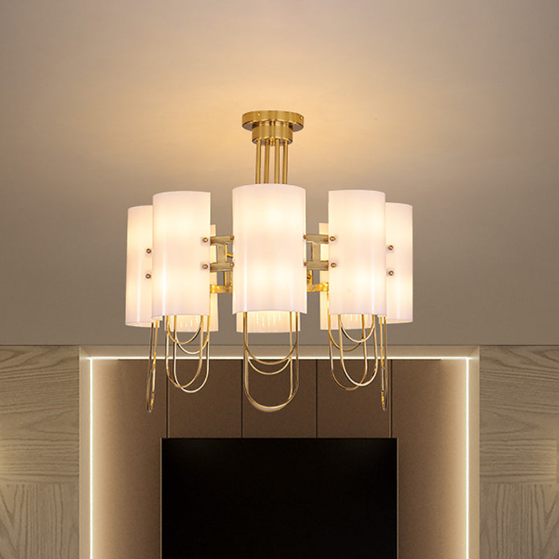 Lustre en forme de tambour 16-Light Lampe suspension de suspension de plafond en marbre blanc en or blanc traditionnel pour le salon