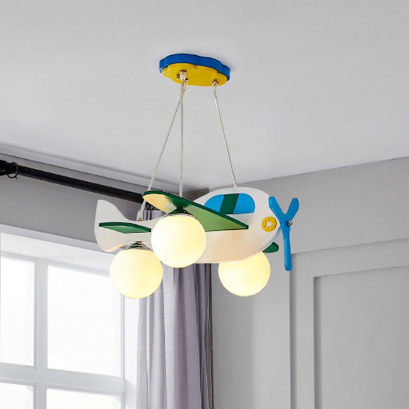 Éclairage de suspension en avion bleu enfants 3 ampoules Ivory Glass Multi Light Pendant pour les enfants chambre à coucher