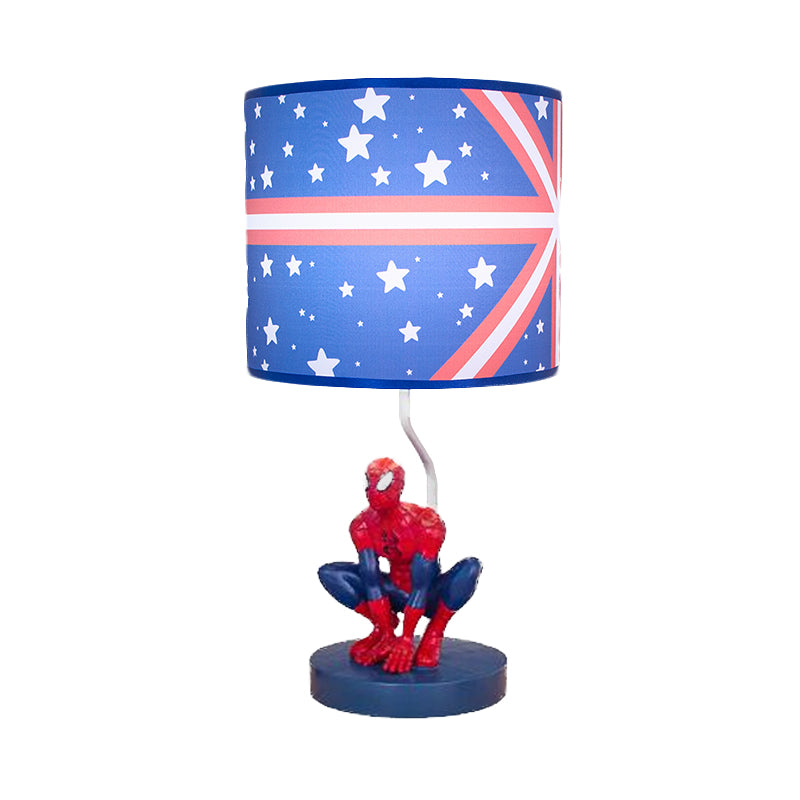 Lampada da comodino a tamburo in tessuto per bambini, 1 lampadina, illuminazione da comodino in blu con motivo a stella per la scuola materna