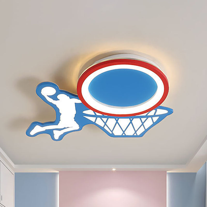 Lámpara LED de techo empotrada para guardería, lámpara empotrada azul para niños con pantalla acrílica de baloncesto, 18 "/22,5" de largo