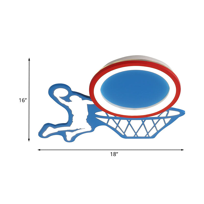 Lámpara LED de techo empotrada para guardería, lámpara empotrada azul para niños con pantalla acrílica de baloncesto, 18 "/22,5" de largo