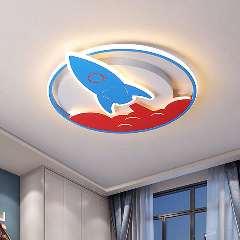 Acrylic Rocket Flush-Mount Light Fixture Kids 16"/19.5" W LED Blue Flushmount Ceiling Lamp for Boys Bedroom
