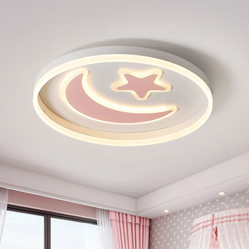 Éclairage LED encastré pour chambre à coucher, luminaire encastré blanc/rose/bleu pour enfants avec abat-jour en acrylique lune et étoile