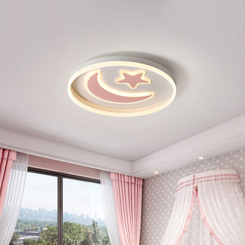 Éclairage LED encastré pour chambre à coucher, luminaire encastré blanc/rose/bleu pour enfants avec abat-jour en acrylique lune et étoile