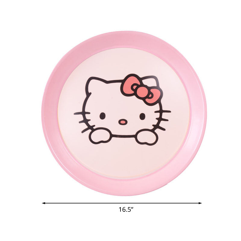 Round Nursery Flush Mount Light Metal LED Kids Flushmount Lighting in Pink with Cat Pattern, 16.5"/20.5" Wide