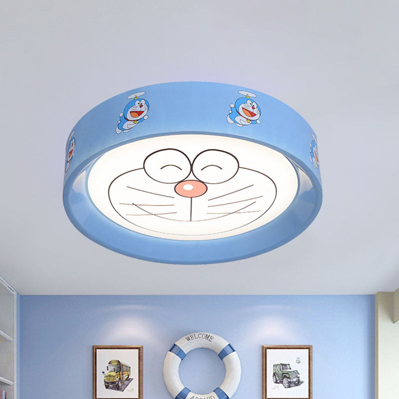 Blue Circle Flush Mount Fixture Kids 16.5"/20.5" W LED Metal Flushmount Ceiling Lamp with Cartoon Cat Pattern