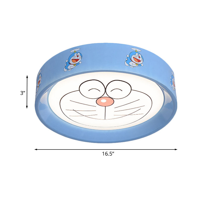 Blue Circle Flush Mount Fixture Kids 16.5"/20.5" W LED Metal Flushmount Ceiling Lamp with Cartoon Cat Pattern