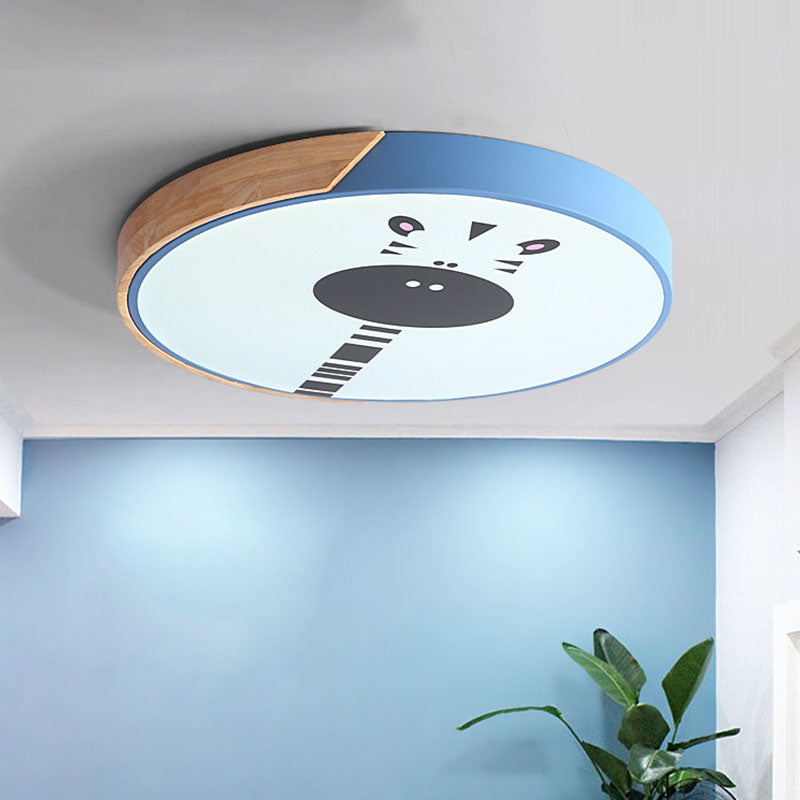 Macaroon Ring Acrylic Flush Mount LED Flushmount Lighting with Giraffe Pattern in Pink/Yellow/Blue, 12"/16" Width