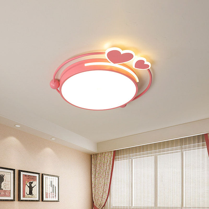 16"/19.5" W Halo Iron Flush Mount Lamp Macaroon LED Pink Close to Ceiling Lighting with Loving Heart Design