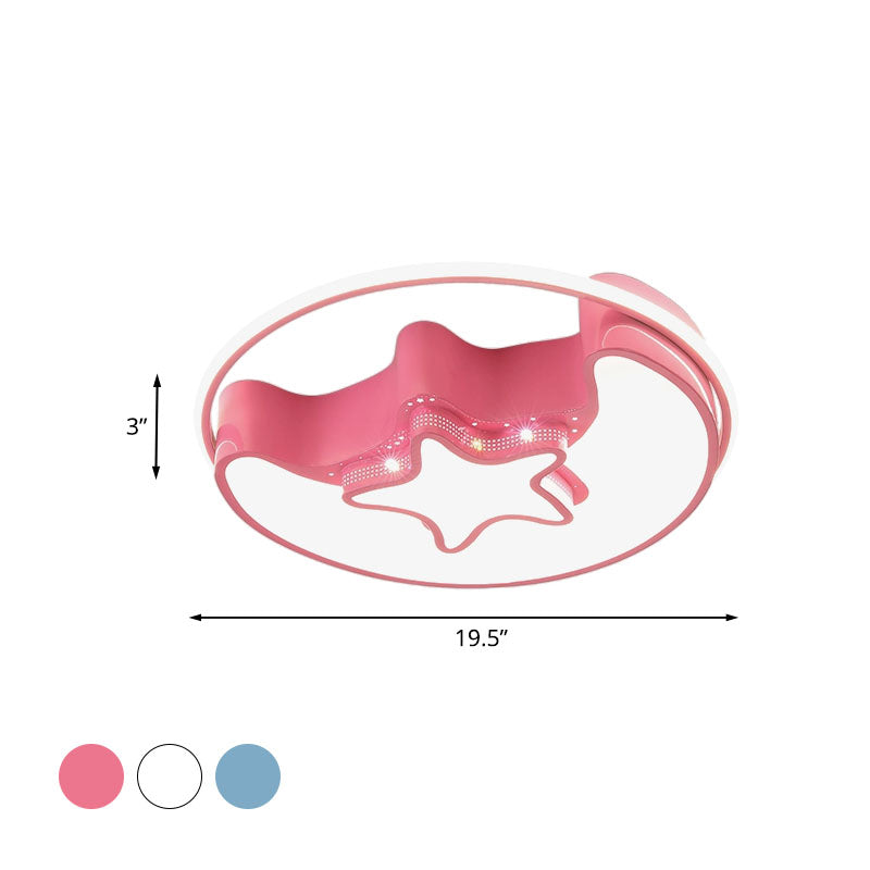 Nordic LED Ceiling Fixture White/Pink/Blue Moon and Star Flush Mount Spotlight with Acrylic Shade in White/3 Color Light