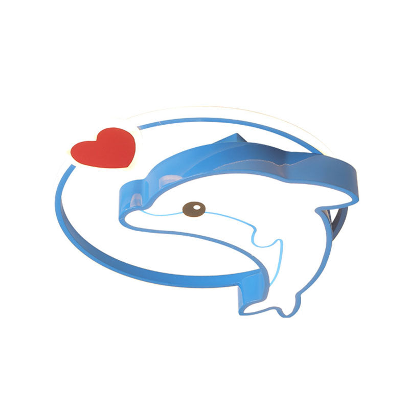 Lámpara de techo LED para guardería, accesorio de iluminación de montaje empotrado azul para niños con pantalla acrílica de delfín, 16"/19,5" de ancho