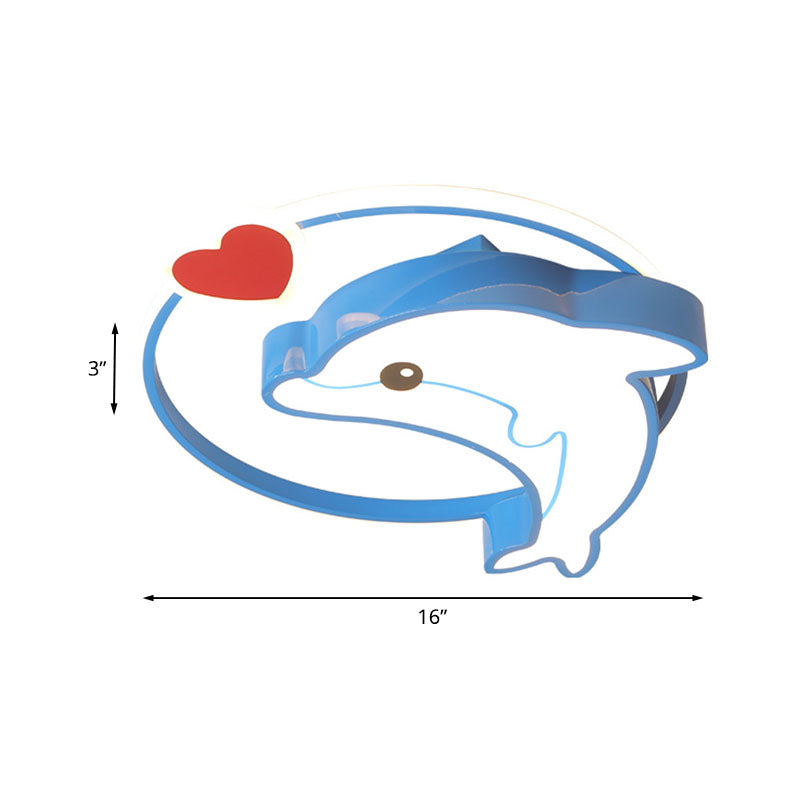 Lámpara de techo LED para guardería, accesorio de iluminación de montaje empotrado azul para niños con pantalla acrílica de delfín, 16"/19,5" de ancho