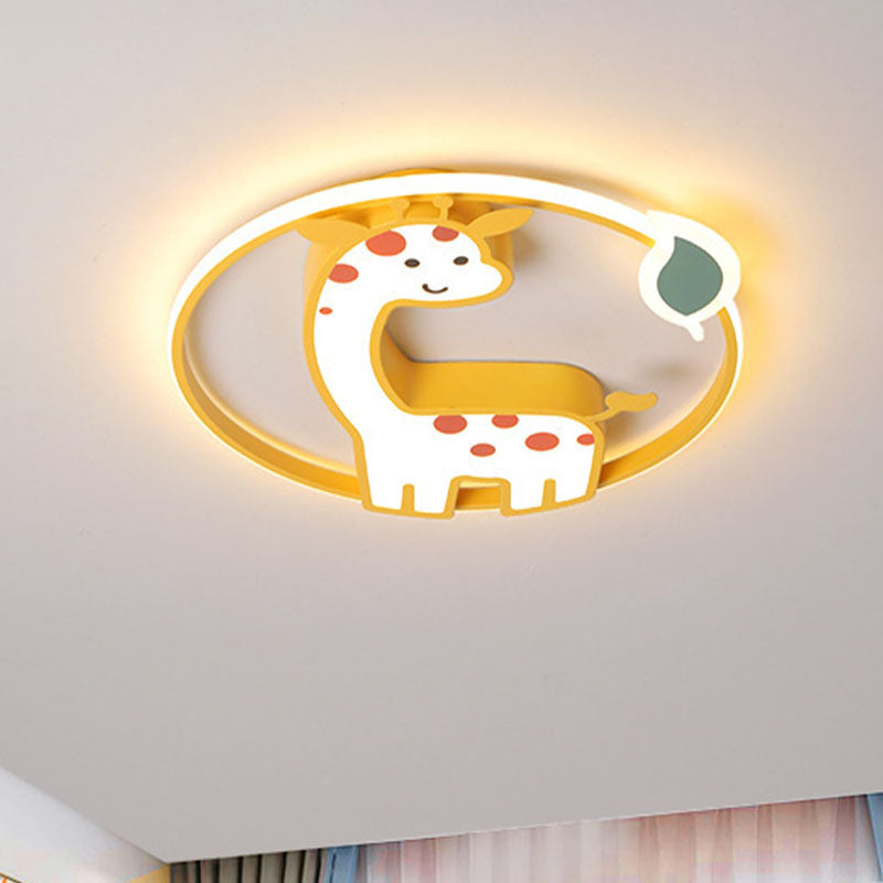 Lámpara de techo de jirafa para niños, hierro, 16 "/19,5" W, LED, montaje empotrado, iluminación empotrada amarilla para dormitorio de niños