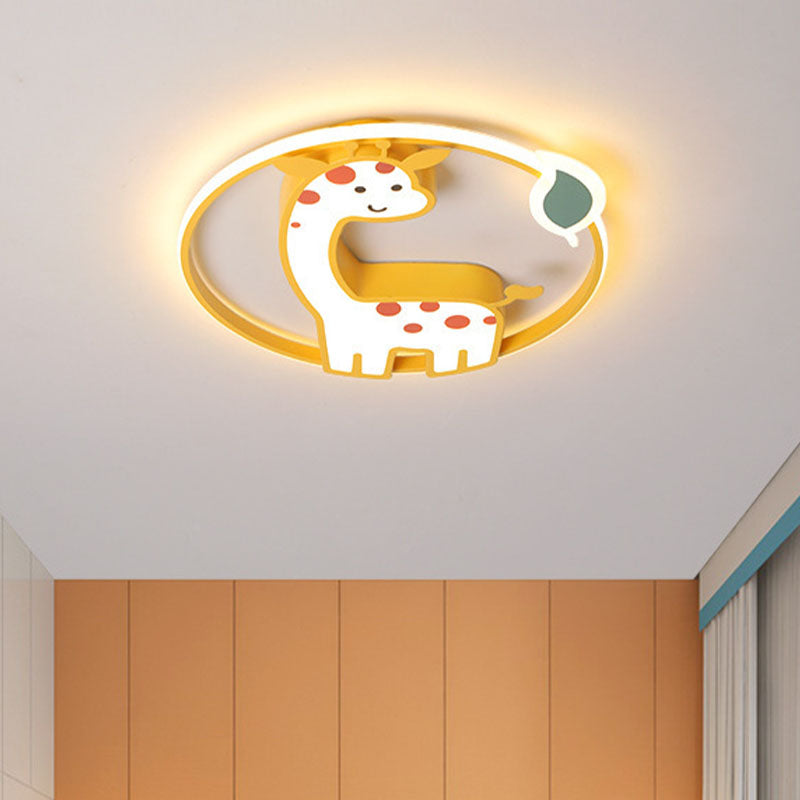 Lámpara de techo de jirafa para niños, hierro, 16 "/19,5" W, LED, montaje empotrado, iluminación empotrada amarilla para dormitorio de niños
