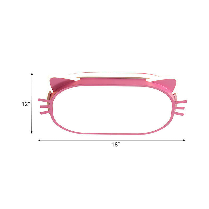Cat Head Ceiling Mounted Fixture Kids Iron LED Bedroom Flush Mount Lighting in Pink, 18"/21.5" Long