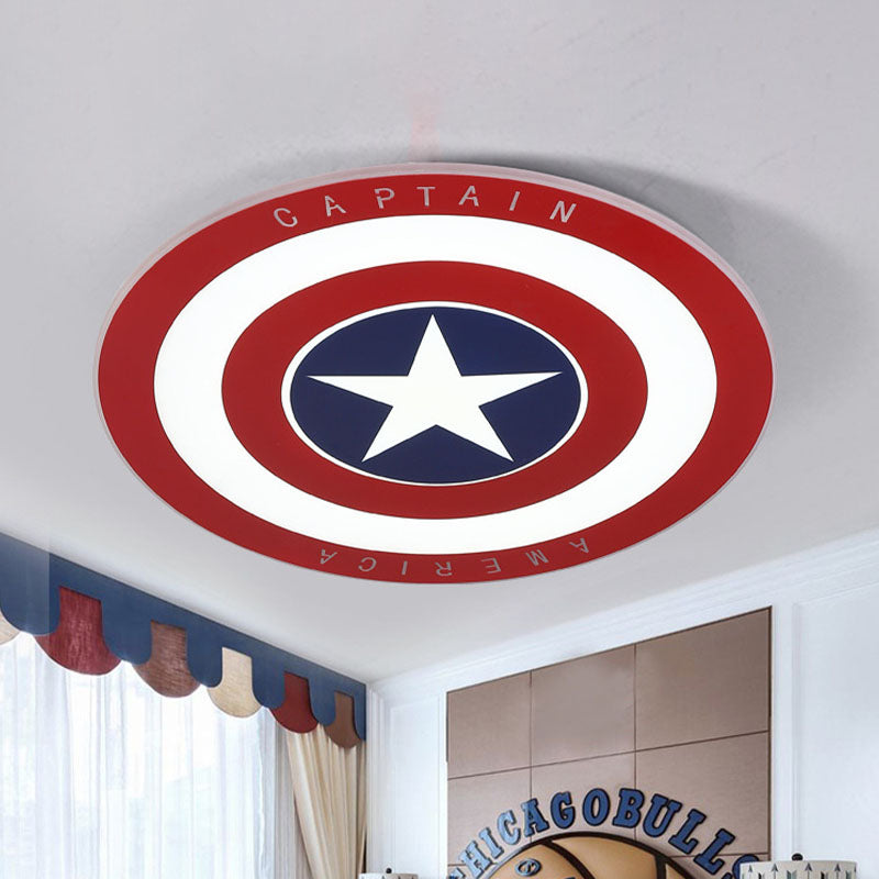 Cirkel plafondlamp voor jongensslaapkamer, metaal LED-kinderinbouwverlichting in rood met pentagrampatroon, 16,5"/20,5" W