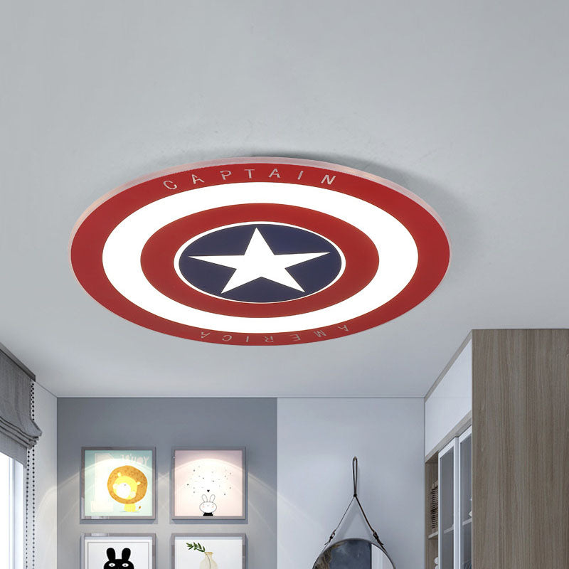 Lámpara de techo Circle para dormitorio de niños, LED de metal, montaje empotrado, accesorio de iluminación en rojo con patrón de pentagrama, 16,5"/20,5" W