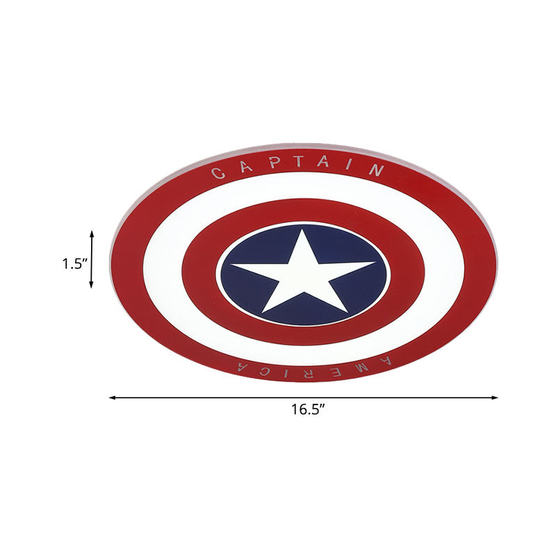 Cirkel plafondlamp voor jongensslaapkamer, metaal LED-kinderinbouwverlichting in rood met pentagrampatroon, 16,5"/20,5" W