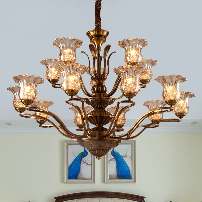 Bloem helder glazen hanger kroonluchter landelijk 3/6/8 hoofden woonkamer hangend plafondlicht in messing met vertakkingsontwerp