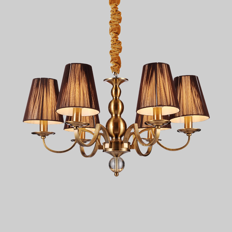 6/8-bulb Conische kroonluchter verlichtingsarmatuur traditionele goudstof hanger lamp met helder kristalaccent
