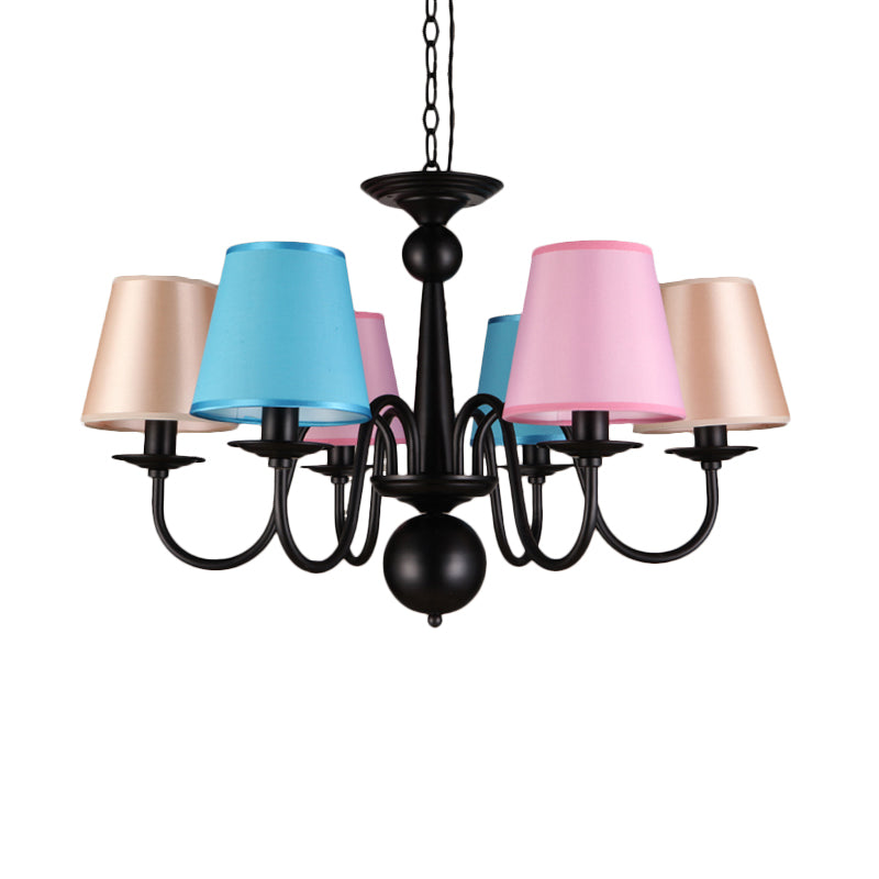 Kegel restaurant plafond kroonluchter traditionele stof 6 lichten zwarte afwerking hangend licht licht met metalen gebogen arm
