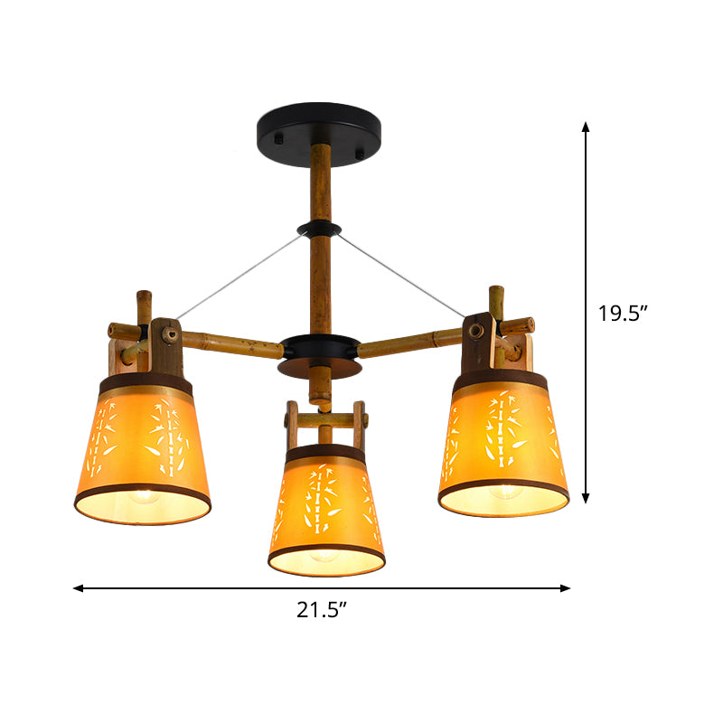 Taps toelopende stof kroonluchter landstijl 3/6/8 bollen woonkamer hangende lampkit met houten plankontwerp