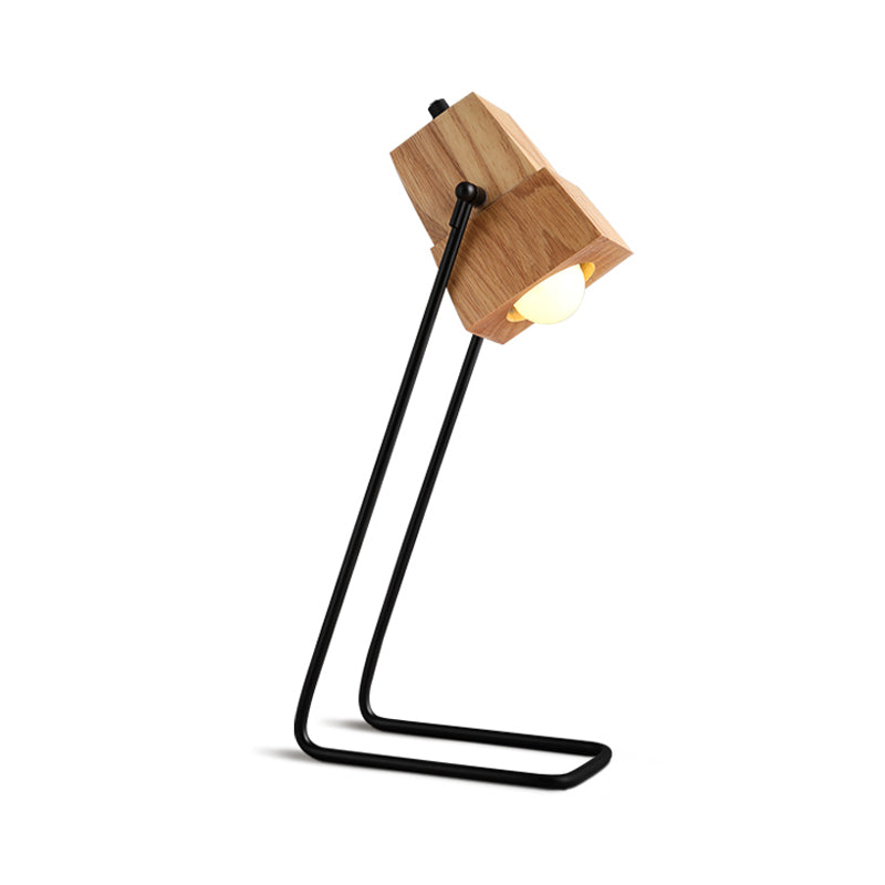Trapeze noire noire lampe à table en bois LED LETTANDE DE LED LED avec base inclinée