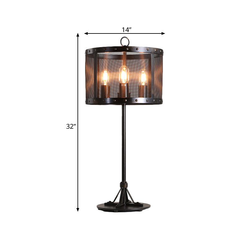 Iron Black Nightand Light Cylinder Mesh Mesh 3 Bulbes Factory Night Table Lampe pour le salon