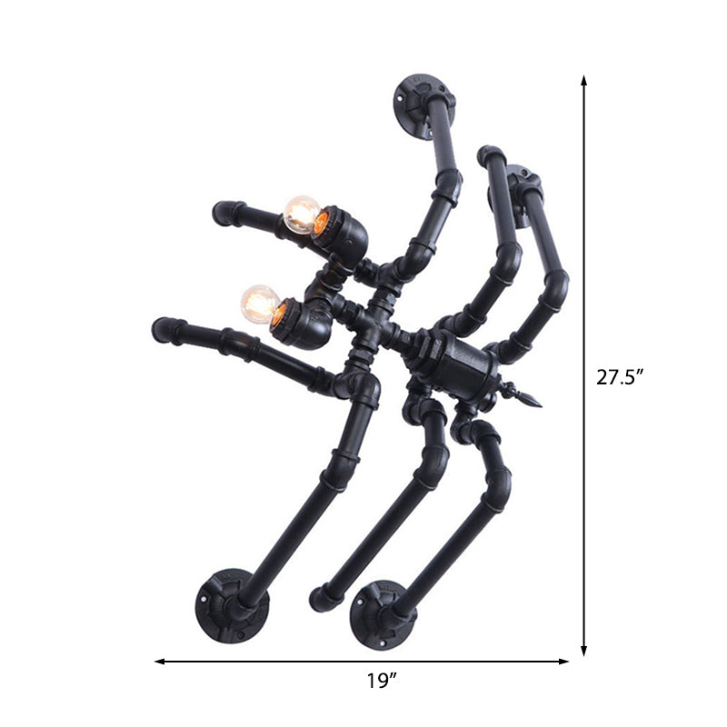 Schwarz Spinnenformwandlampenleuchte mit Wasserrohr Antiquitätenstil Metallic 2 Lampen -Treppenwandleuchten