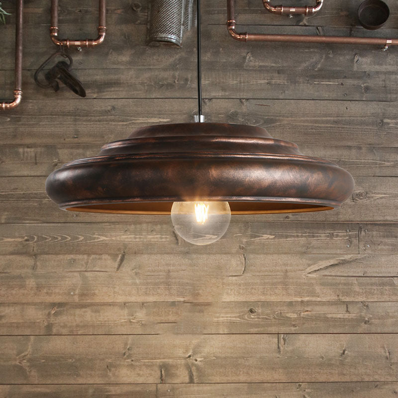Factory Barn Suspension Pendant Light 1 Bulb Iron Ceiling Hang Fixture in Bronze for Dining Room