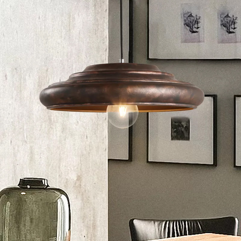 Factory Barn Suspension Pendant Light 1 Bulb Iron Ceiling Hang Fixture in Bronze for Dining Room