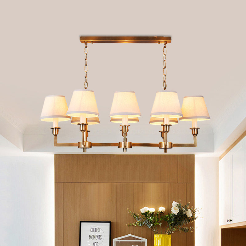 Fabric Conic Island Ceiling Light Traditional Style 8 Heads Living Room Metallic Hanging Lamp in Gold
