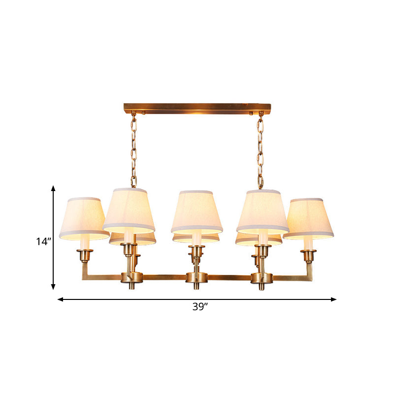Fabric Conic Island Ceiling Light Traditional Style 8 Heads Living Room Metallic Hanging Lamp in Gold