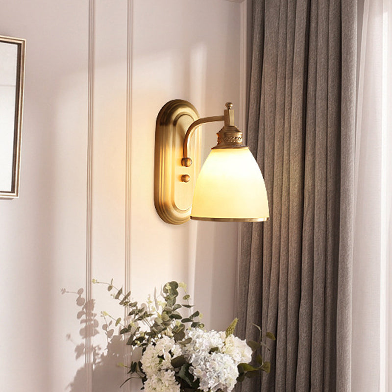 Gold Bud Wall Light Gifce Colonialist Grosted White Glass 1 Light Bedroom Wall Lamp Fixture
