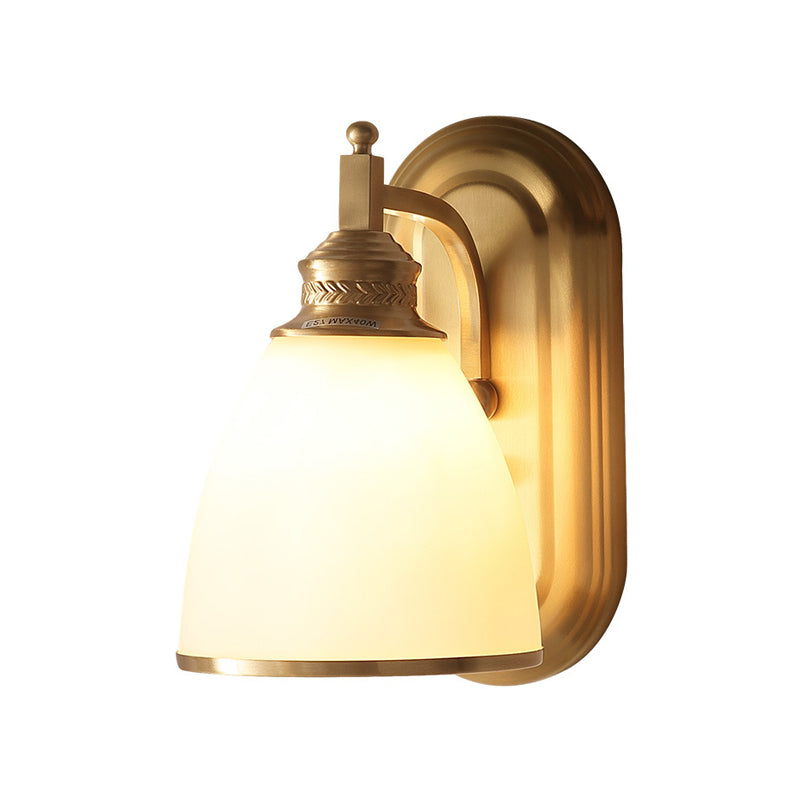 Gold Bud Wall Light Gifce Colonialist Grosted White Glass 1 Light Bedroom Wall Lamp Fixture